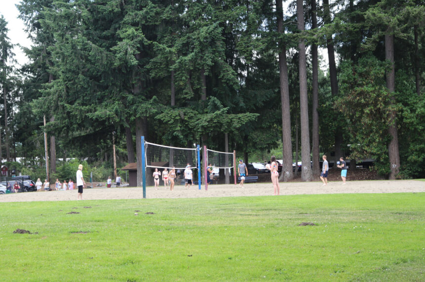 people playing sand volleyball