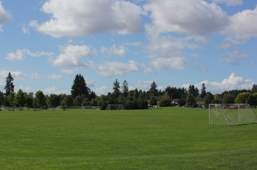 open field with soccer goals