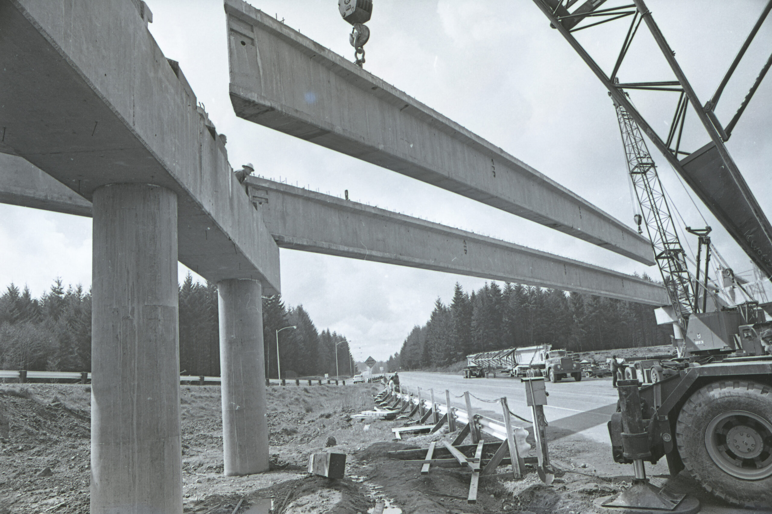 crane placing girders to finish I-5