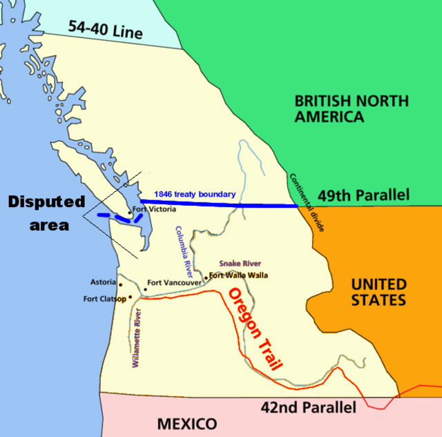 Map of Oregon boundary dispute between Great Britain and the United States