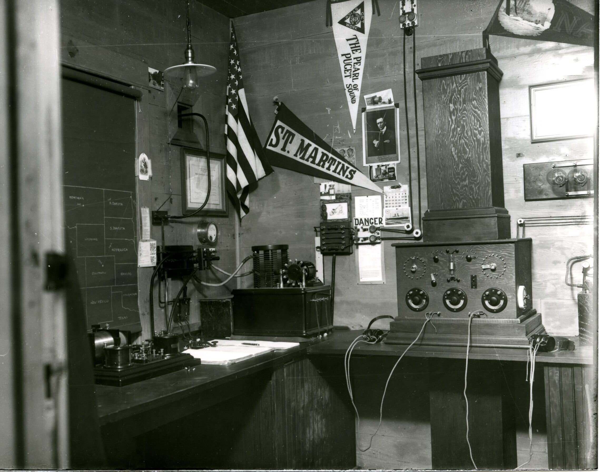 Broadcasting booth at Saint Martin's College, November 1916
