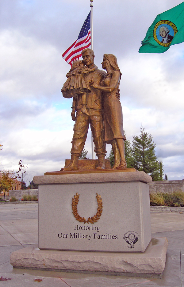 military statue and flags