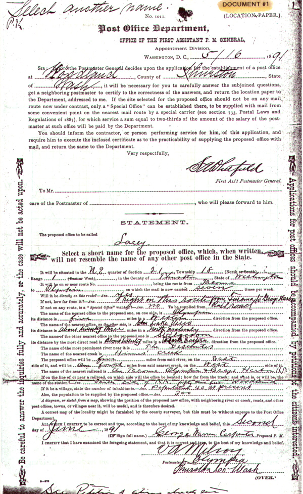 Post Office Application, 1891